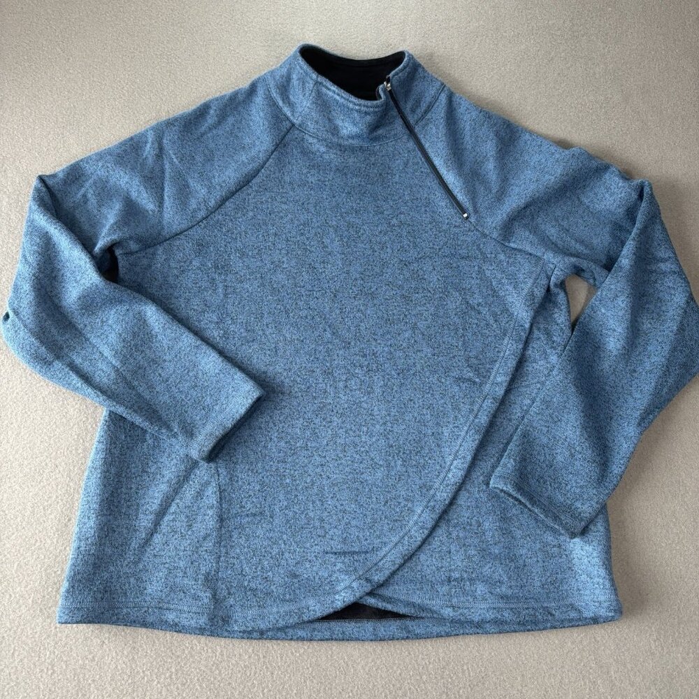 Aventura Clothing Harlow Zip Neck Top Blue Size Large Velvet Fleece‎ Comfy Soft
